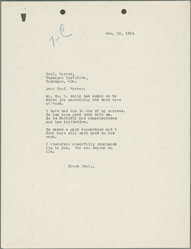 L. H. Pammel letter to George W. Carver, December 19, 1924