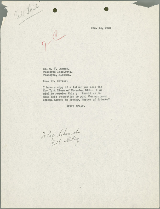 L. H. Pammel letter to George W. Carver, December 22, 1924