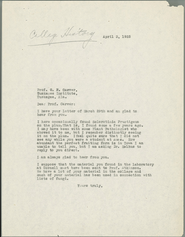 L. H. Pammel letter to George W. Carver, April 3, 1925