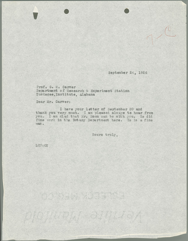 L. H. Pammel letter to George W. Carver, September 24, 1926