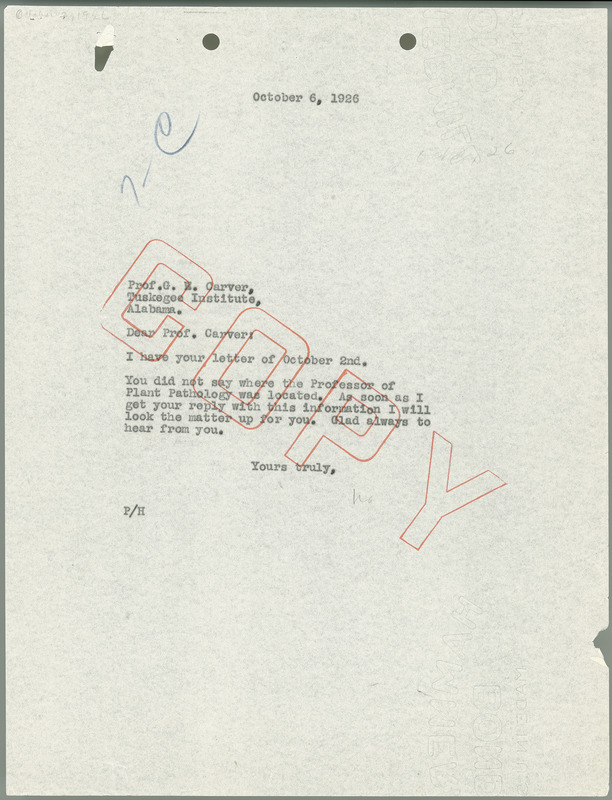 L. H. Pammel letter to George W. Carver, October 6, 1926