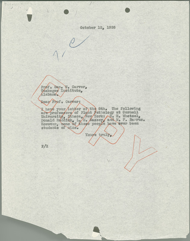 L. H. Pammel letter to George W. Carver, October 12, 1926