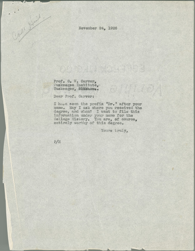 L. H. Pammel letter to George W. Carver, November 24, 1926