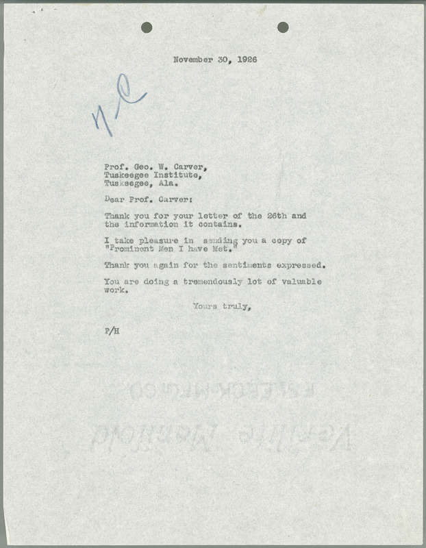 L. H. Pammel letter to George W. Carver, November 30, 1926