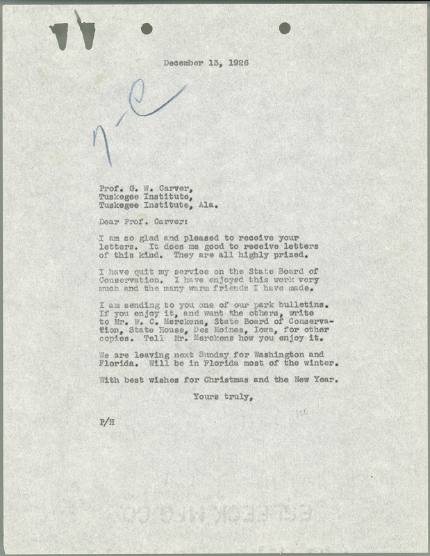 L. H. Pammel letter to George W. Carver, December 13, 1926