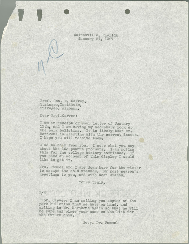 L. H. Pammel letter to George W. Carver, January 24, 1927