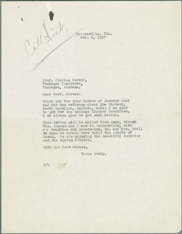 L. H. Pammel letter to George W. Carver, February 8, 1927