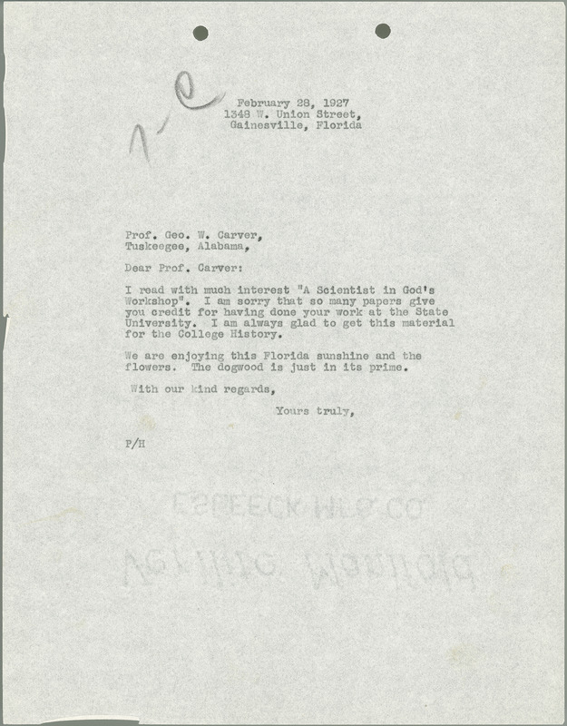 L. H. Pammel letter to George W. Carver, February 28, 1927