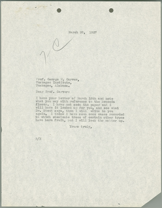 L. H. Pammel letter to George W. Carver, March 26, 1927