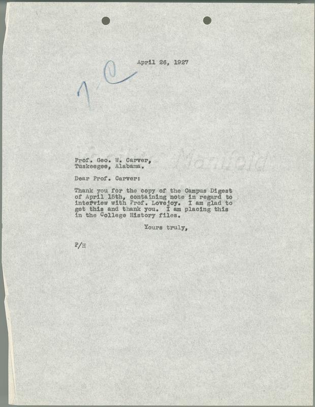 L. H. Pammel letter to George W. Carver, April 26, 1927