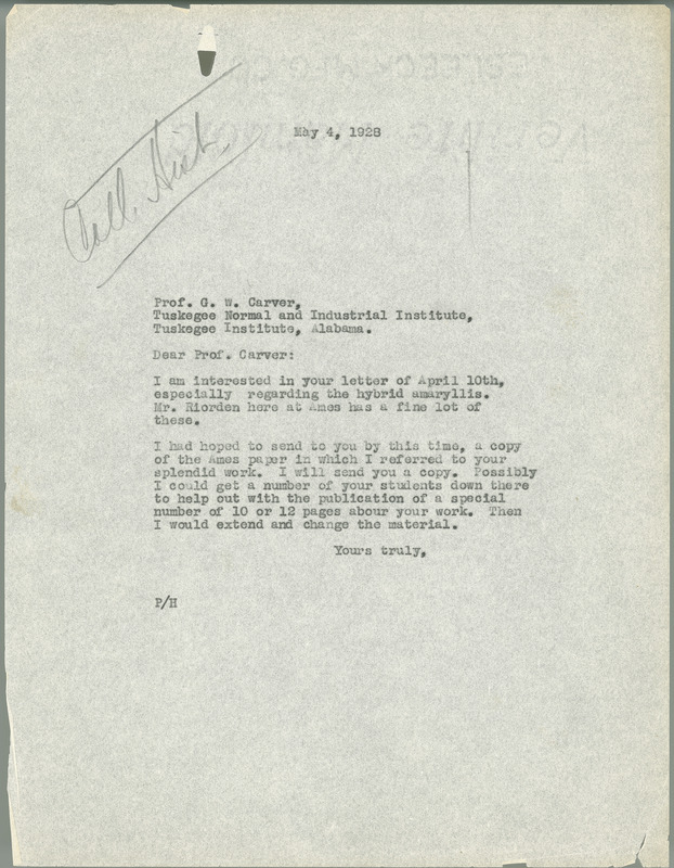 L. H. Pammel letter to George W. Carver, May 4, 1928