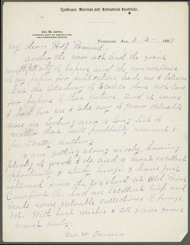 George W. Carver letter to L. H. Pammel, August 2, 1899