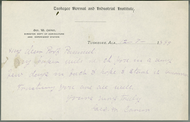 George W. Carver letter to L. H. Pammel, December 7, 1899