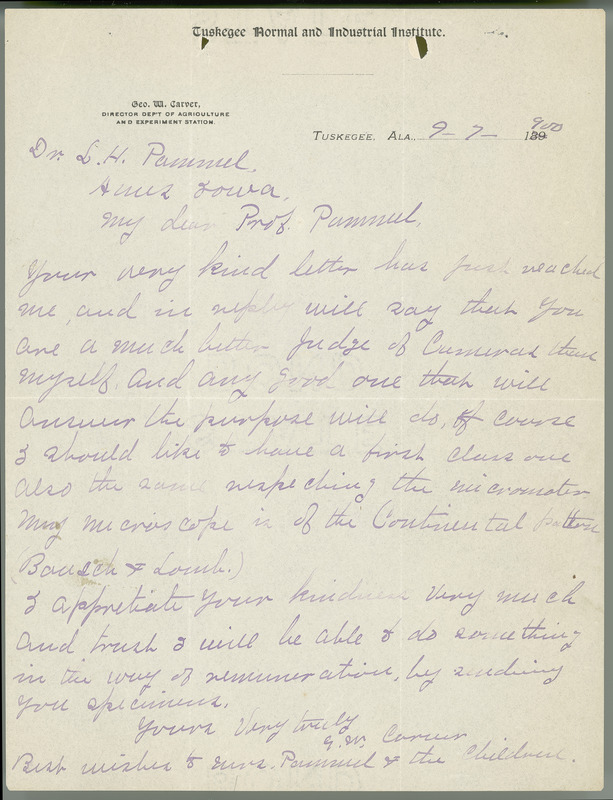 George W. Carver letter to L. H. Pammel, September 7, 1900