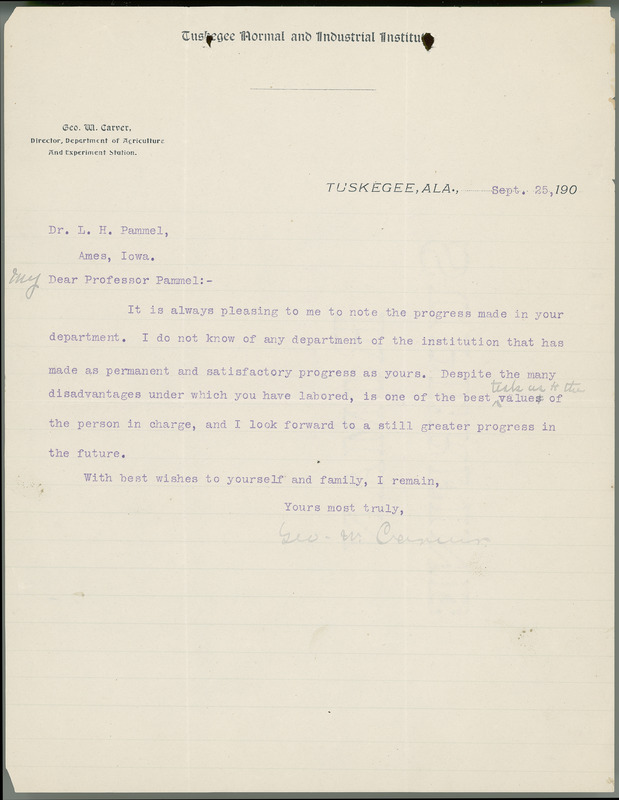 George W. Carver letter to L. H. Pammel, September 25, 1900