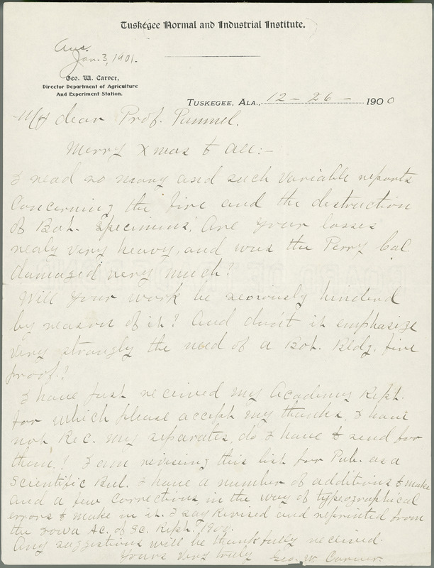 George W. Carver letter to L. H. Pammel, December 26, 1900