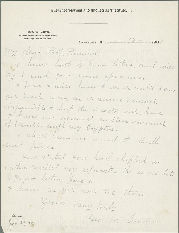 George W. Carver letter to L. H. Pammel, January 18, 1901