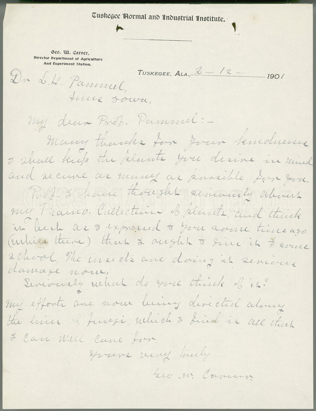 George W. Carver letter to L. H. Pammel, February 12, 1901