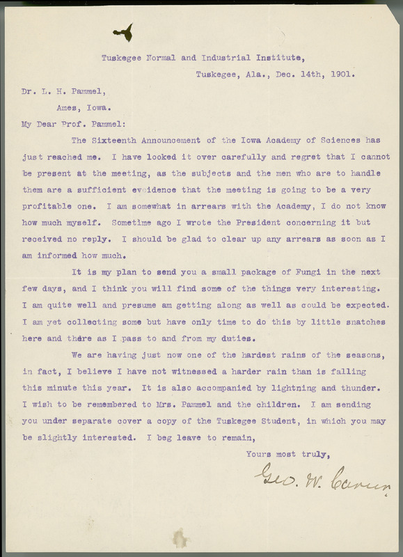 George W. Carver letter to L. H. Pammel, December 14, 1901