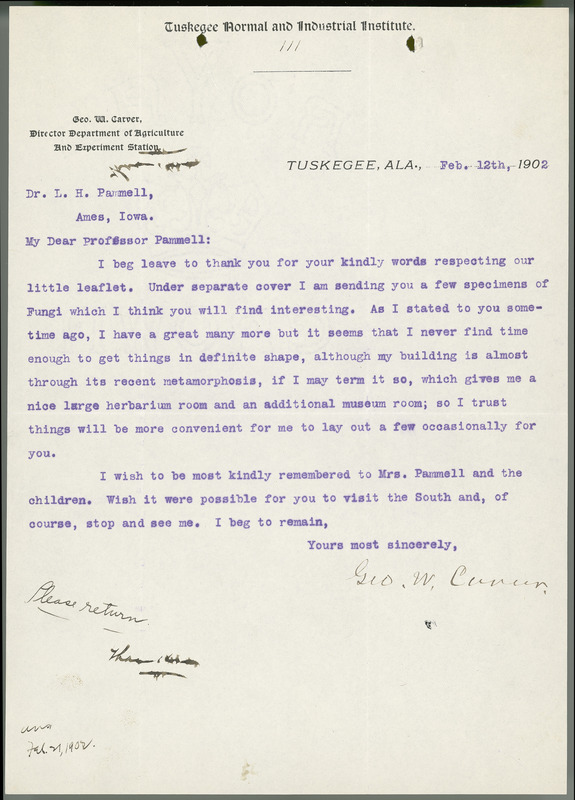 George W. Carver letter to L. H. Pammel, February 12, 1902