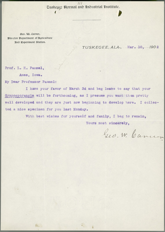 George W. Carver letter to L. H. Pammel, March 10, 1902