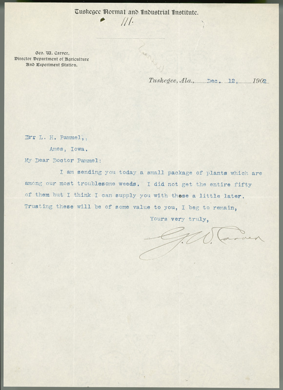 George W. Carver letter to L. H. Pammel, December 12, 1902