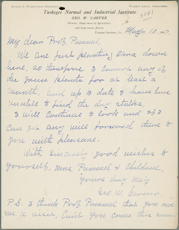 George W. Carver letter to L. H. Pammel, May 10, 1907