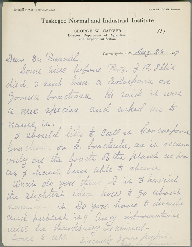 George W. Carver letter to L. H. Pammel, August 28, 1907