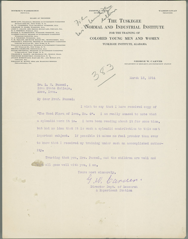 George W. Carver letter to L. H. Pammel, March 13, 1914