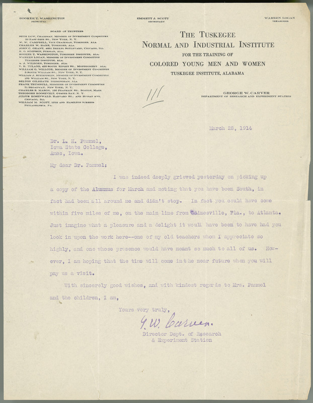 George W. Carver letter to L. H. Pammel, March 28, 1914