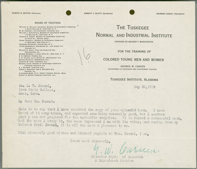 George W. Carver letter to L. H. Pammel, May 30, 1918