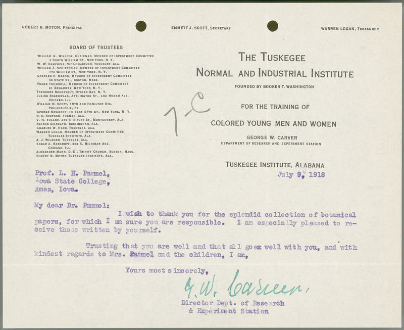 George W. Carver letter to L. H. Pammel, July 9, 1918