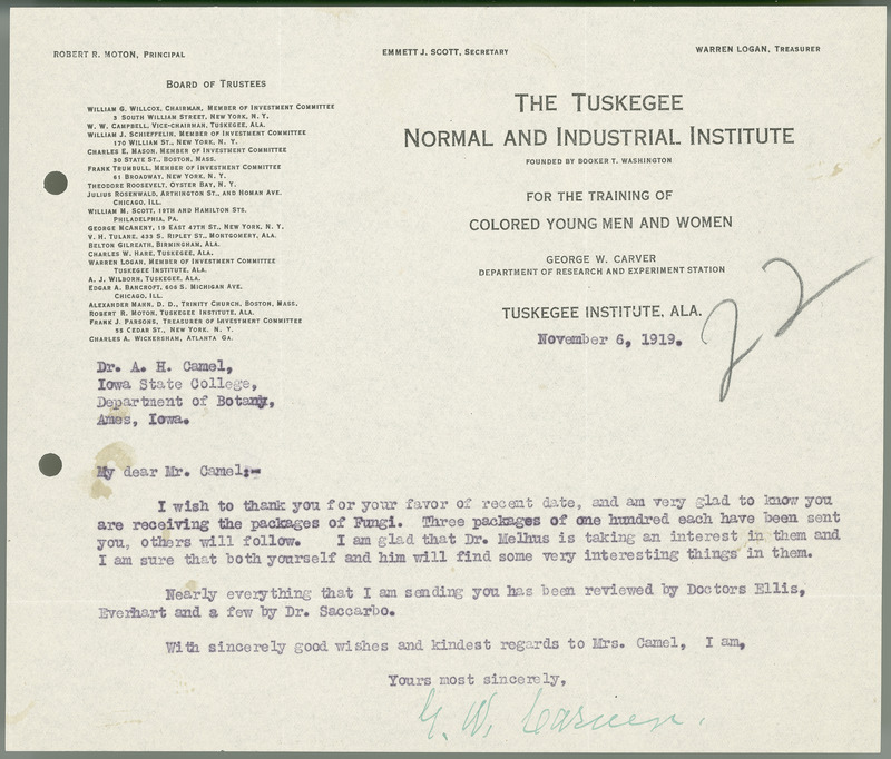 George W. Carver letter to L. H. Pammel, November 6, 1919