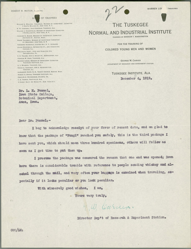 George W. Carver letter to L. H. Pammel, December 6, 1919