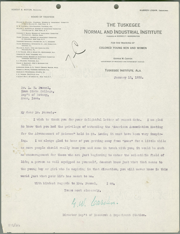 George W. Carver letter to L. H. Pammel, January 12, 1920