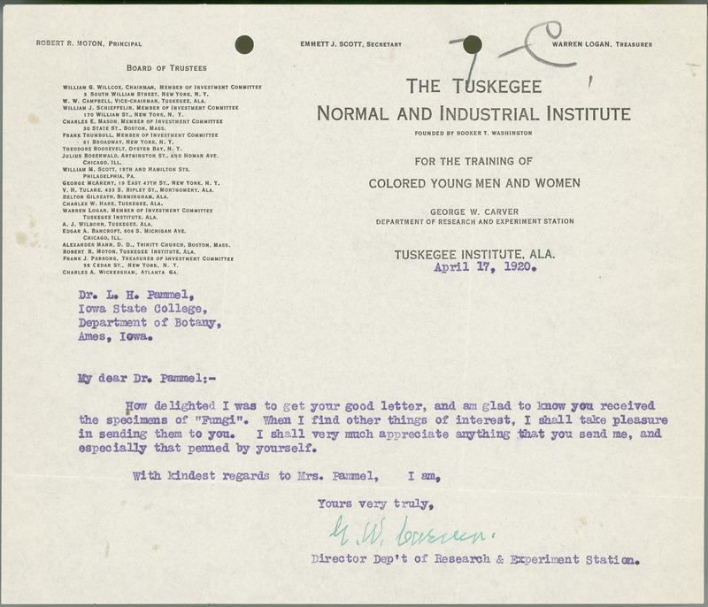 George W. Carver letter to L. H. Pammel, April 17, 1920