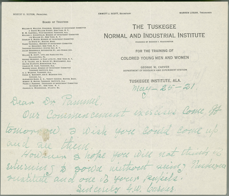 George W. Carver letter to L. H. Pammel, May 25, 1921