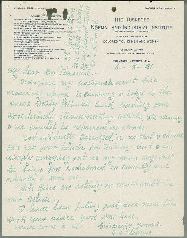 George W. Carver letter to L. H. Pammel, June 18, 1921