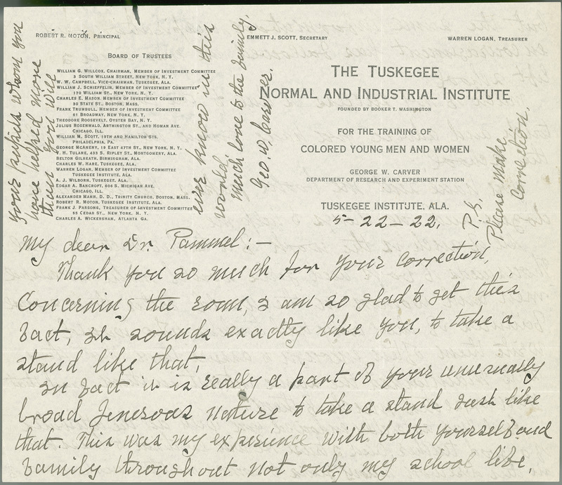 Letter from George Washington Carver to Louis H. Pammel.