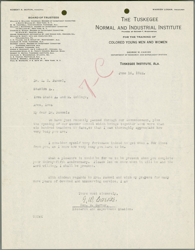 George W. Carver letter to L. H. Pammel, June 16, 1922