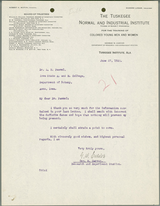 George W. Carver letter to L. H. Pammel, June 27, 1922