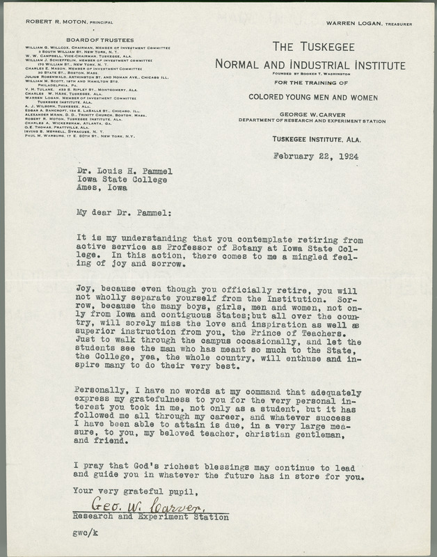 George W. Carver letter to L. H. Pammel, February 22, 1924