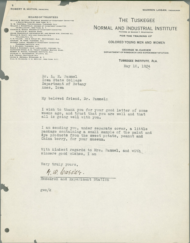 George W. Carver letter to L. H. Pammel, May 12, 1924