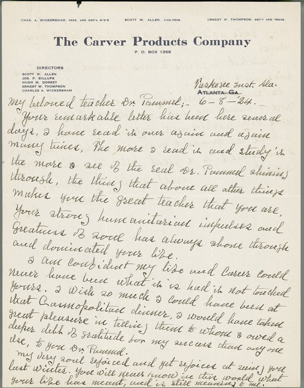 Letter from George Washington Carver to Louis H. Pammel.