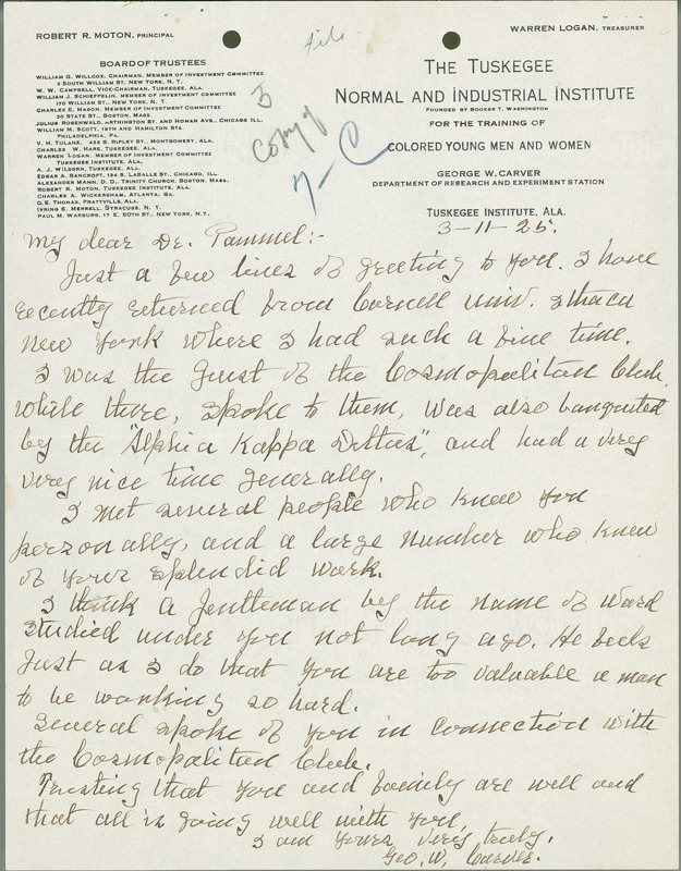 George W. Carver letter to L. H. Pammel, March 11, 1925