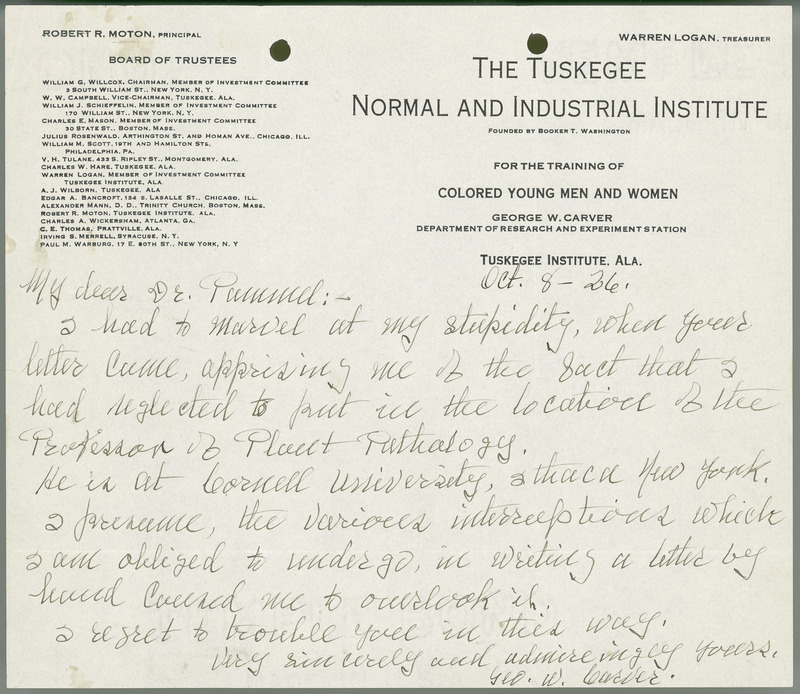 George W. Carver letter to L. H. Pammel, October 8, 1926