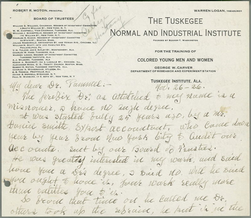 Letter from George Washington Carver to Louis H. Pammel.