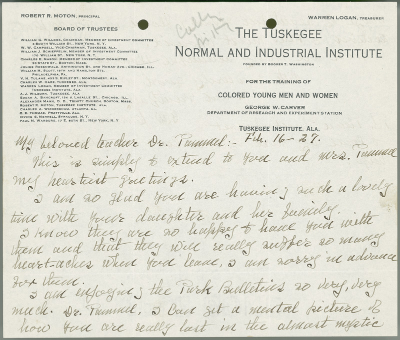 Letter from George Washington Carver to Louis H. Pammel.