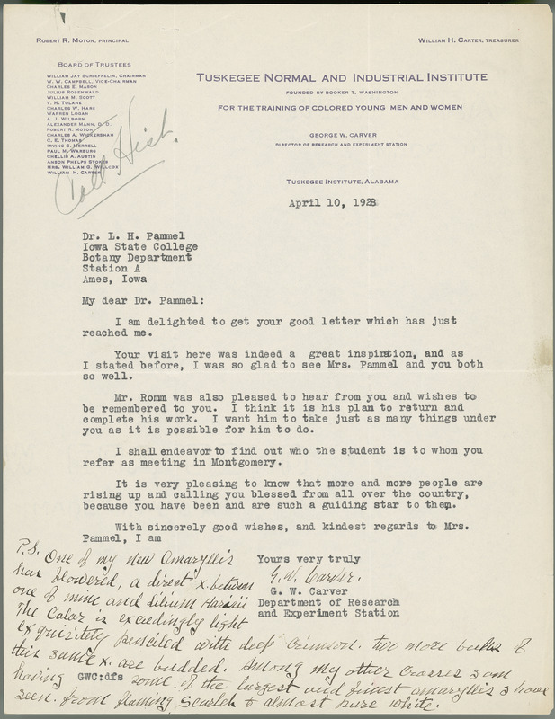 George W. Carver letter to L. H. Pammel, April 10, 1928