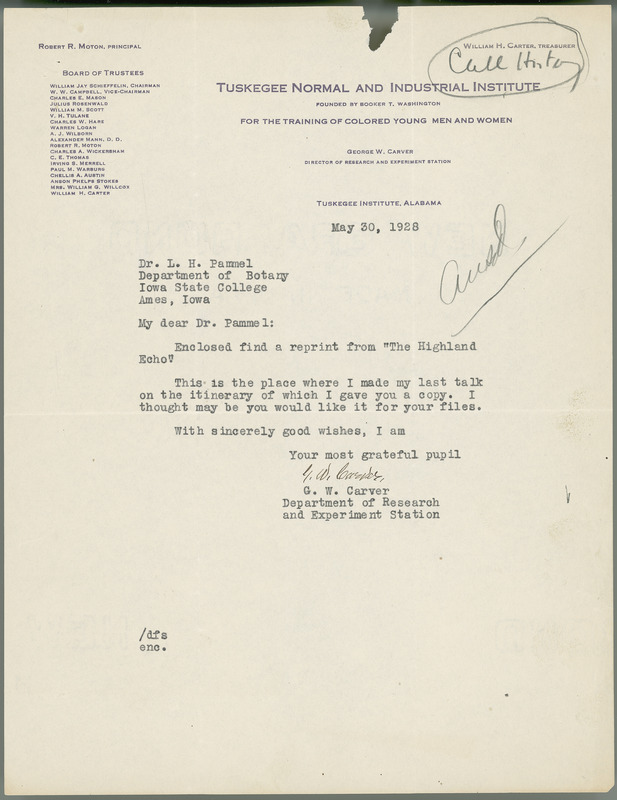 George W. Carver letter to L. H. Pammel, May 30, 1928